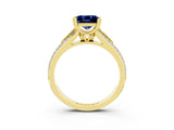 Yellow gold Princess Cut Blue Sapphire Split Shank Engagement Ring with Pavé Band_3