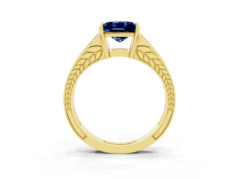 Yellow gold Princess Cut Blue Sapphire Split Shank Ring with Pavé Band and Four-Prong Setting_3