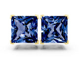 Yellow gold Princess Cut Blue Sapphire Stud Earrings_18