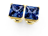 Yellow gold Princess Cut Blue Sapphire Stud Earrings_19