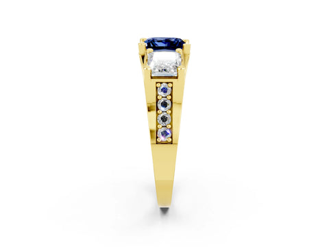 Yellow gold Princess Cut Blue Sapphire Three-Stone Ring with Channel Set Band and Four-Prong Setting_2