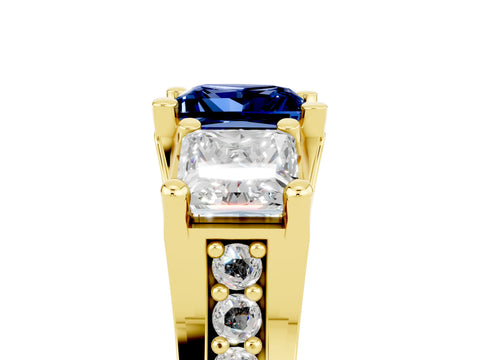 Yellow gold Princess Cut Blue Sapphire Three-Stone Ring with Channel Set Band and Four-Prong Setting_5