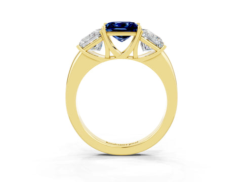 Yellow gold Princess Cut Blue Sapphire Three-Stone Ring with Four-Prong Setting and Classic Band_3