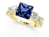 Yellow gold Princess Cut Blue Sapphire Three-Stone Ring with Pavé Split Shank and Four-Prong Setting_1