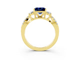 Yellow gold Princess Cut Blue Sapphire Three-Stone Ring with Pavé Split Shank and Four-Prong Setting_3