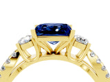 Yellow gold Princess Cut Blue Sapphire Three-Stone Ring with Pavé Split Shank and Four-Prong Setting_4