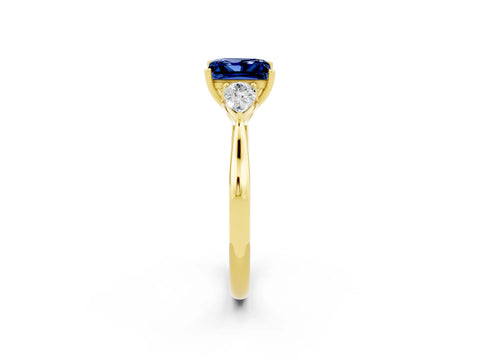 Yellow gold Princess Cut Blue Sapphire Three-Stone Ring with Pear Side Stones and Four-Prong Setting_14