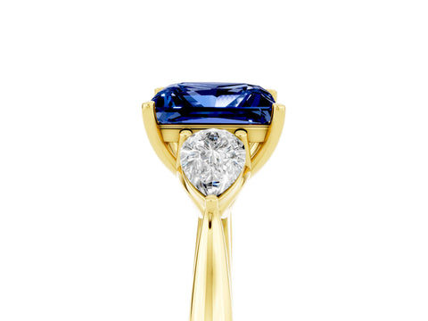 Yellow gold Princess Cut Blue Sapphire Three-Stone Ring with Pear Side Stones and Four-Prong Setting_17