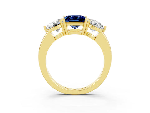 Yellow gold Princess Cut Blue Sapphire Three-Stone Ring with Prong Setting and Classic Band_3