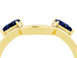 Yellow gold Princess Cut Blue Sapphire Two-Stone Open Band Ring with Four-Prong Setting_10
