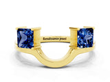 Yellow gold Princess Cut Blue Sapphire Two-Stone Open Band Ring with Four-Prong Setting_6
