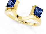 Yellow gold Princess Cut Blue Sapphire Two-Stone Open Band Ring with Four-Prong Setting_7