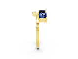 Yellow gold Princess Cut Blue Sapphire Two-Stone Open Band Ring with Four-Prong Setting_8