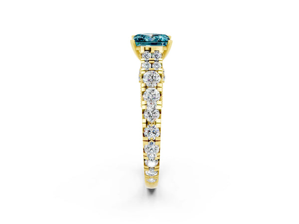Yellow gold Princess Cut Blue Topaz Classic Solitaire Ring with Pavé Band and Four-Prong Setting