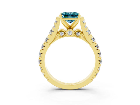 Yellow gold Princess Cut Blue Topaz Classic Solitaire Ring with Pavé Band and Four-Prong Setting_3