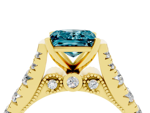 Yellow gold Princess Cut Blue Topaz Classic Solitaire Ring with Pavé Band and Four-Prong Setting_4