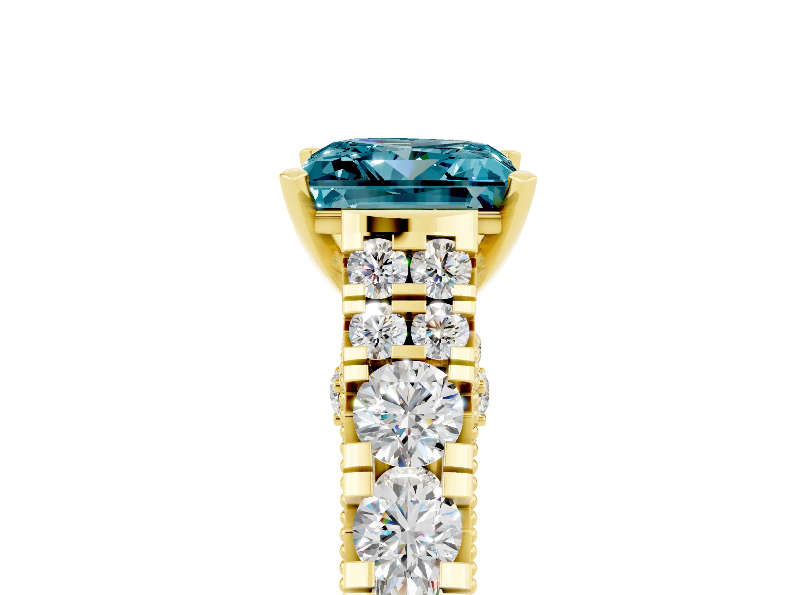 Yellow gold Princess Cut Blue Topaz Classic Solitaire Ring with Pavé Band and Four-Prong Setting_5