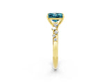 Yellow gold Princess Cut Blue Topaz Cluster Side Stone Solitaire Ring with Prong Setting_26