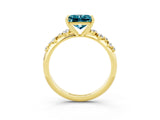 Yellow gold Princess Cut Blue Topaz Cluster Side Stone Solitaire Ring with Prong Setting_27