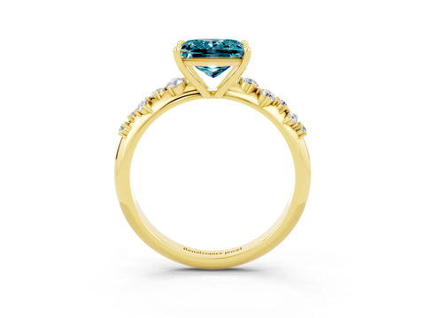 Yellow gold Princess Cut Blue Topaz Cluster Side Stone Solitaire Ring with Prong Setting_27