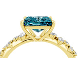 Yellow gold Princess Cut Blue Topaz Cluster Side Stone Solitaire Ring with Prong Setting_28