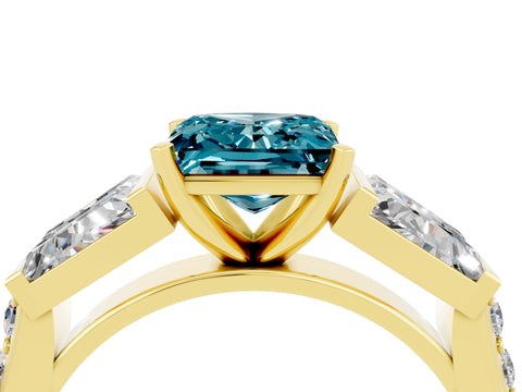 Yellow gold Princess Cut Blue Topaz Engagement Ring with Baguette Side Stones and Channel Set Band_4