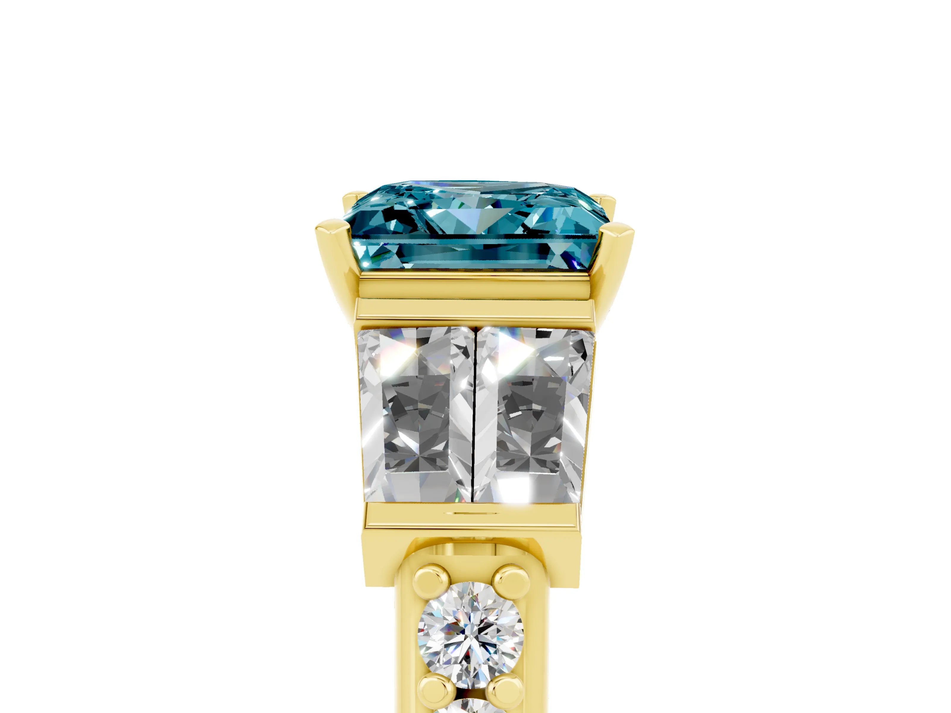 Yellow gold Princess Cut Blue Topaz Engagement Ring with Baguette Side Stones and Channel Set Band_5
