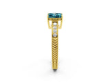 Yellow gold Princess Cut Blue Topaz Engagement Ring with Milgrain Channel Set Band and Prong Setting_2