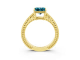 Yellow gold Princess Cut Blue Topaz Engagement Ring with Milgrain Channel Set Band and Prong Setting_3