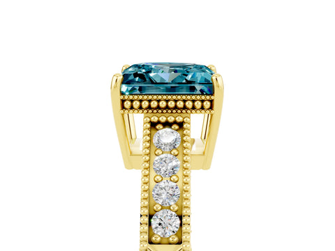 Yellow gold Princess Cut Blue Topaz Engagement Ring with Milgrain Channel Set Band and Prong Setting_5