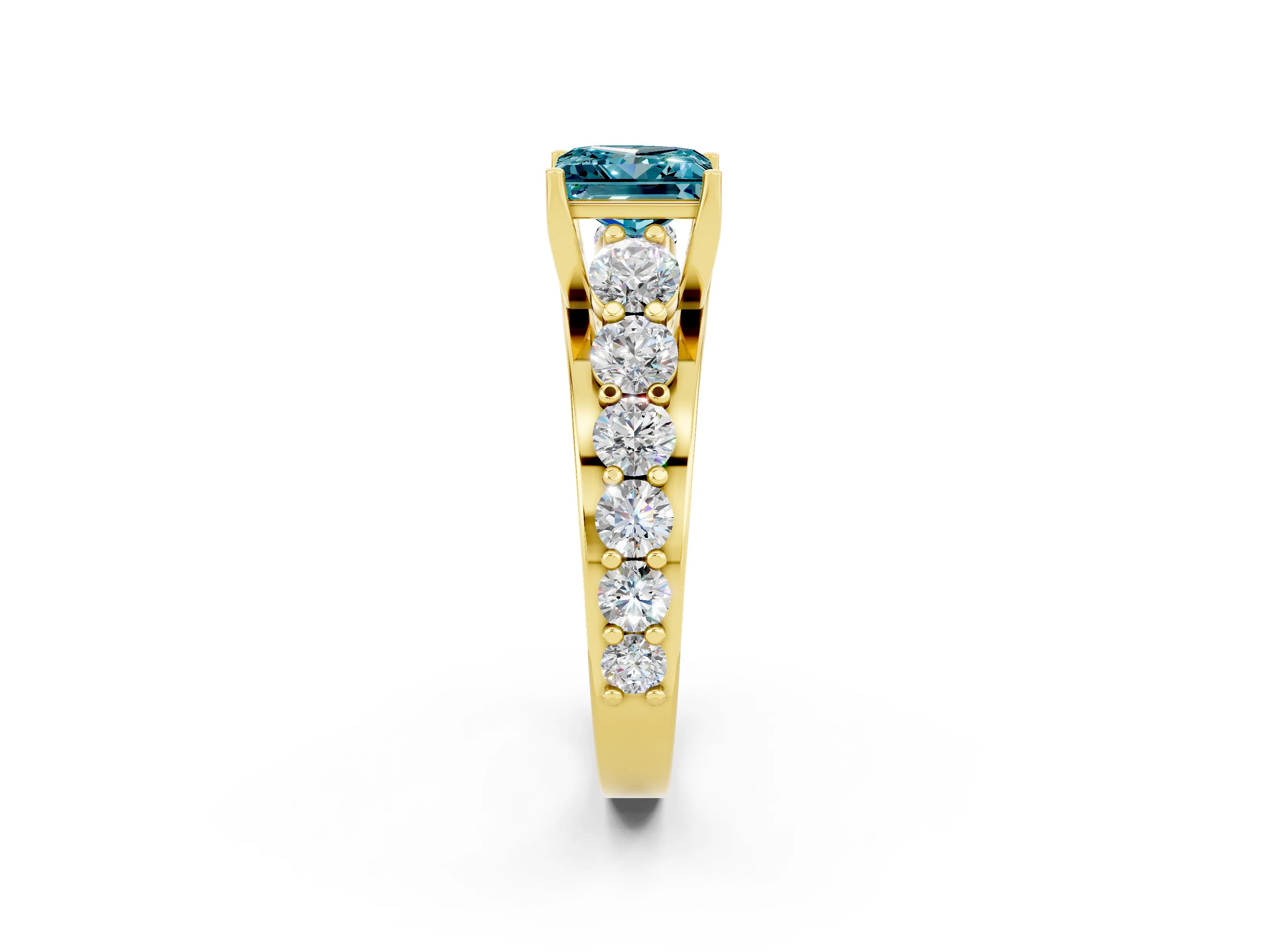 Yellow gold Princess Cut Blue Topaz Engagement Ring with Pavé Band and Four-Prong Setting_2