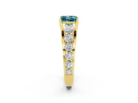 Yellow gold Princess Cut Blue Topaz Engagement Ring with Pavé Band and Four-Prong Setting_2