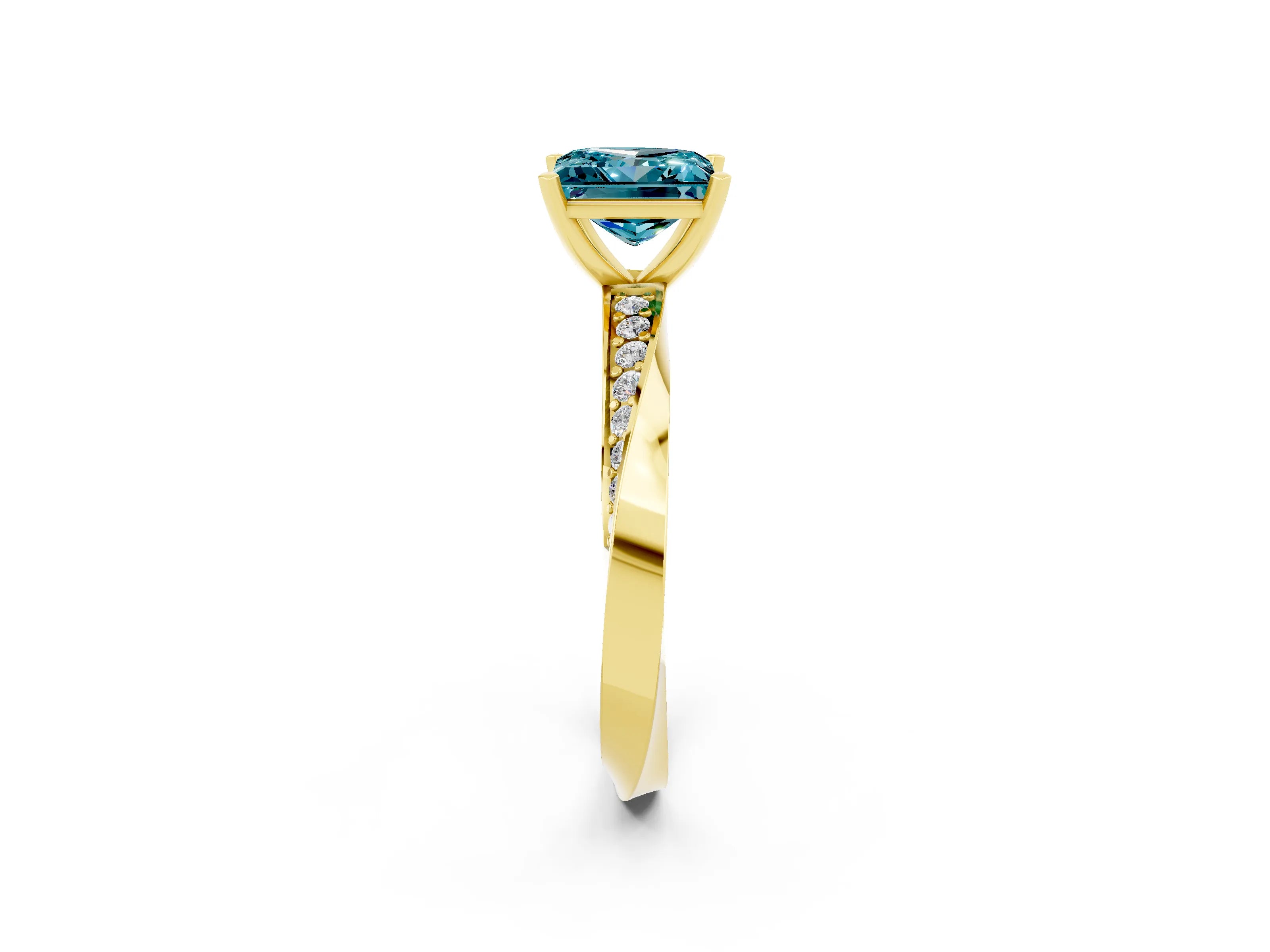 Yellow gold Princess Cut Blue Topaz Engagement Ring with Side Stone Accents and Four-Prong Setting_41