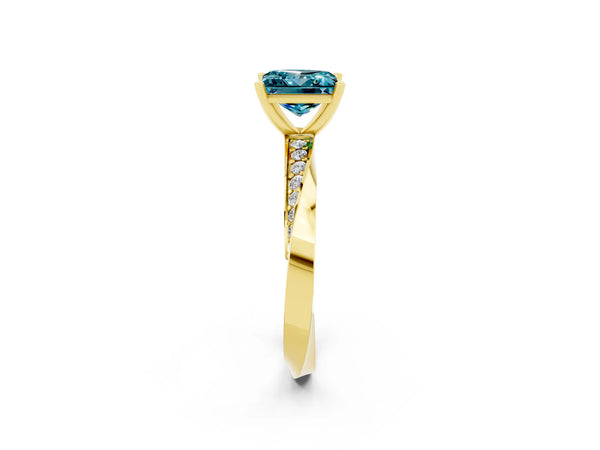 Yellow gold Princess Cut Blue Topaz Engagement Ring with Side Stone Accents and Four-Prong Setting