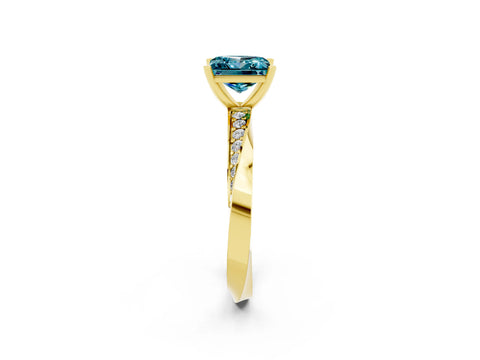 Yellow gold Princess Cut Blue Topaz Engagement Ring with Side Stone Accents and Four-Prong Setting_41