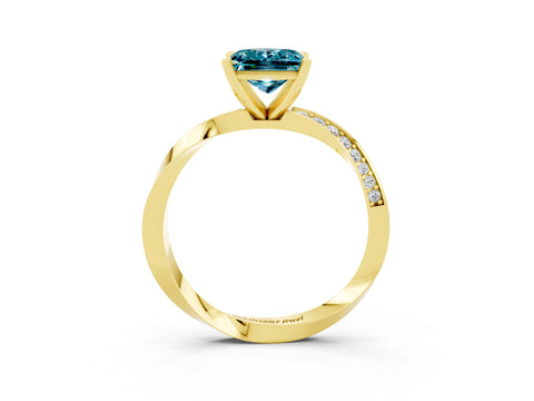 Yellow gold Princess Cut Blue Topaz Engagement Ring with Side Stone Accents and Four-Prong Setting_42
