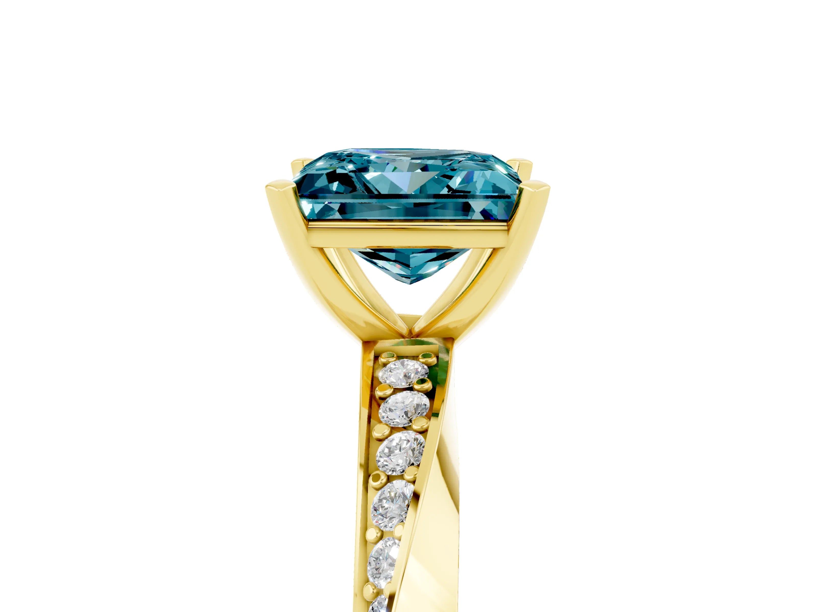 Yellow gold Princess Cut Blue Topaz Engagement Ring with Side Stone Accents and Four-Prong Setting_44
