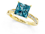 Yellow gold Princess Cut Blue Topaz Engagement Ring with Side Stone Accents and Four-Prong Setting_61
