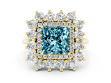 Yellow gold Princess Cut Blue Topaz Floral Double Halo Engagement Ring with Prong Setting_60