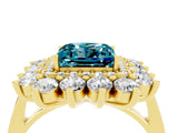 Yellow gold Princess Cut Blue Topaz Floral Double Halo Engagement Ring with Prong Setting_64