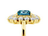 Yellow gold Princess Cut Blue Topaz Floral Double Halo Engagement Ring with Prong Setting_65