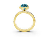 Yellow gold Princess Cut Blue Topaz Halo Ring with Round Split Shank and Prong Setting_51