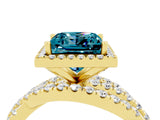 Yellow gold Princess Cut Blue Topaz Halo Ring with Round Split Shank and Prong Setting_52
