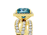 Yellow gold Princess Cut Blue Topaz Halo Ring with Round Split Shank and Prong Setting_53