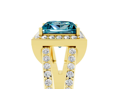 Yellow gold Princess Cut Blue Topaz Halo Ring with Split Shank U-Prong Band and Four-Prong Setting_5