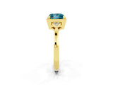 Yellow gold Princess Cut Blue Topaz Halo Ring with Tapered Band and Four-Prong Setting_2