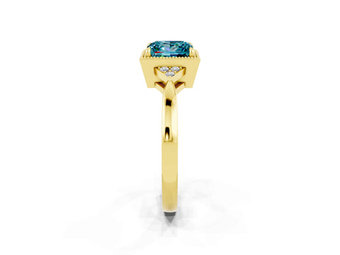Yellow gold Princess Cut Blue Topaz Halo Ring with Tapered Band and Four-Prong Setting_2