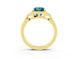 Yellow gold Princess Cut Blue Topaz Halo Ring with Tapered Band and Four-Prong Setting_3