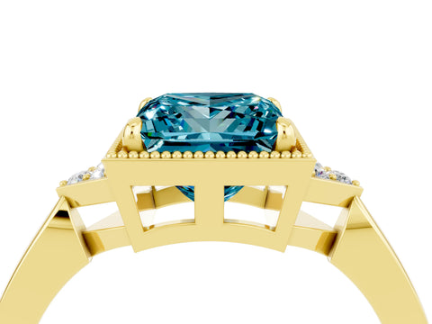 Yellow gold Princess Cut Blue Topaz Halo Ring with Tapered Band and Four-Prong Setting_4