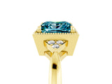 Yellow gold Princess Cut Blue Topaz Halo Ring with Tapered Band and Four-Prong Setting_5